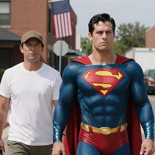 Man in Superman Costume Walking on Street