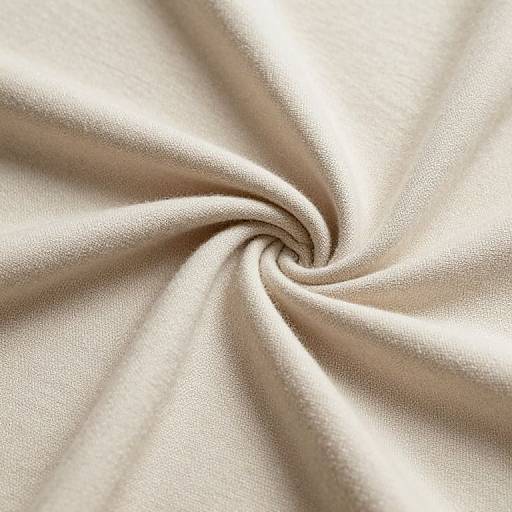 Close-up photograph of flowing, beige satin fabric with intricate, swirling folds creating a dynamic, spiral pattern. Soft, smooth texture with gentle shadows highlighting the