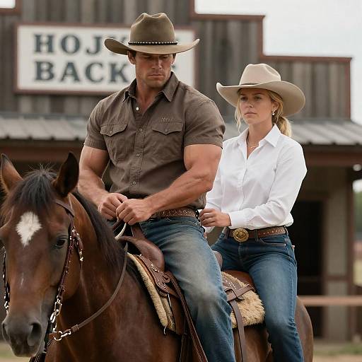 Western Scene with Cowboy and Cowgirl