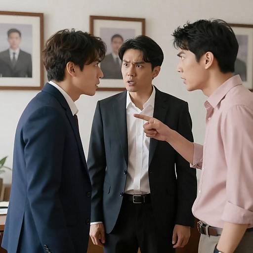 Intense Argument Among Three Men Indoors