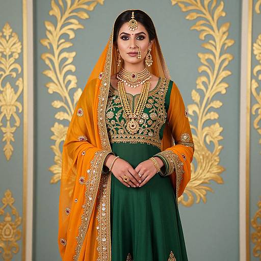 Elegantly Adorned Woman in Vibrant Traditional Attire