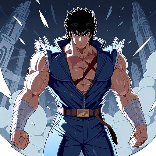 Illustration of Kenshiro, hokuto no ken in the style of Cromachina
