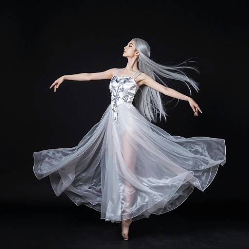 Ethereal Silver-Haired Graceful Figure