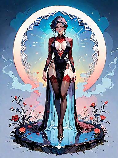 Dark Fantasy Woman in Red Lace Bodysuit