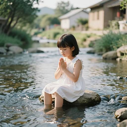 Peaceful Girl by Flowing River