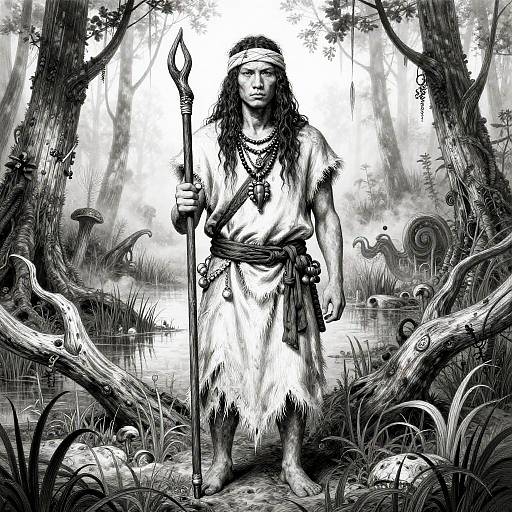 Ancient Shaman in Misty Swamp