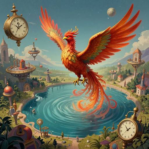 Surreal Phoenix Rising in Dreamscape