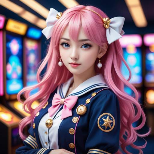 Anime Girl with Pink Hair in Sailor School Uniform