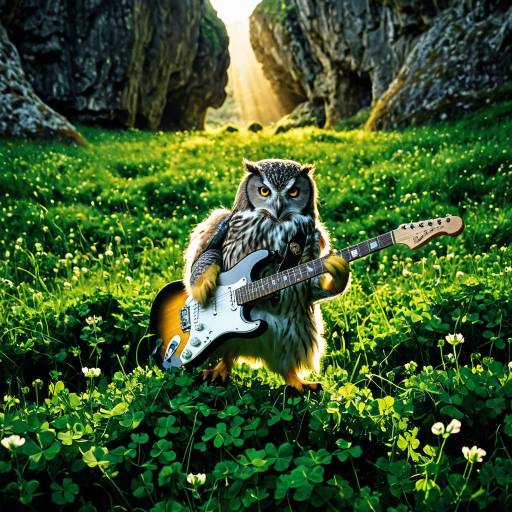 Owl Playing Guitar in Clover Field Owl Playing Guitar in Clover Field