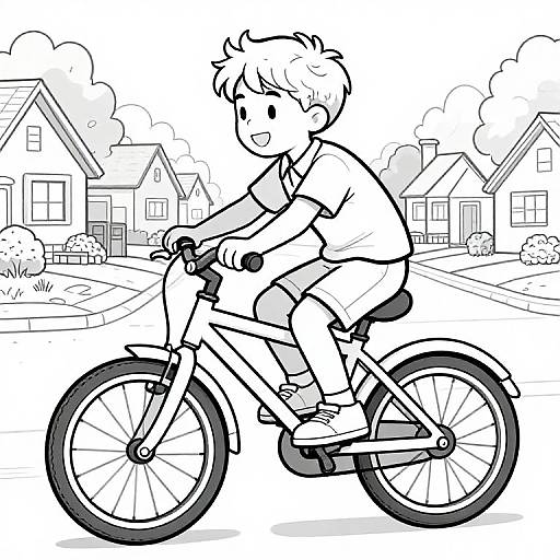 Realistic Boy Biking Coloring Page