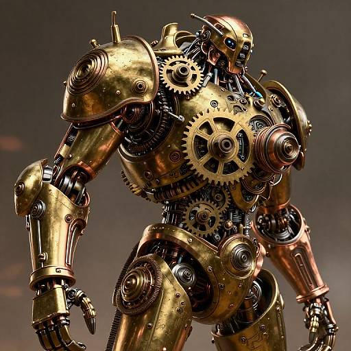 Steampunk Mechanical Robot with Brass Gears