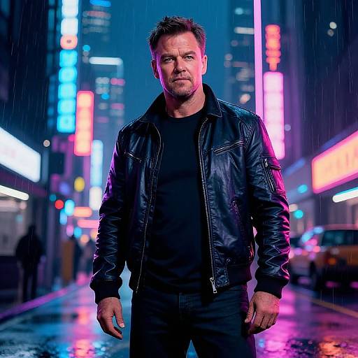 Matt Damon in Neon Cyberpunk City