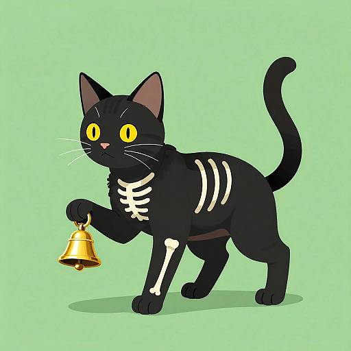 Anthropomorphic Black Cat with Bell