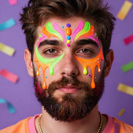 Colorful Neon Beard Face Paint Art