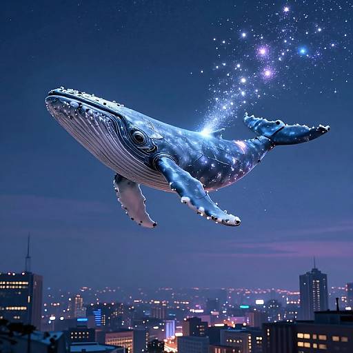 Mechanical Whale in Dreamlike Sky