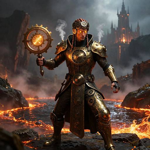 Clockwork Elven Archmage in Brass Armor