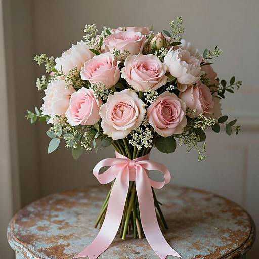 Elegant Pink Ribbon Floral Bouquet