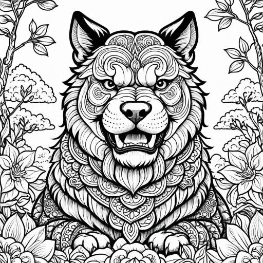 Intricate Japanese Fu Dog Coloring Page