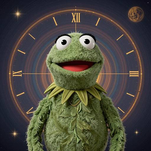 Surreal Kermit the Frog with Time Loop Background