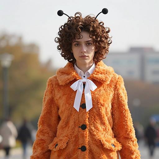 Young Woman in Bumblebee Inspired Costume Outdoors
