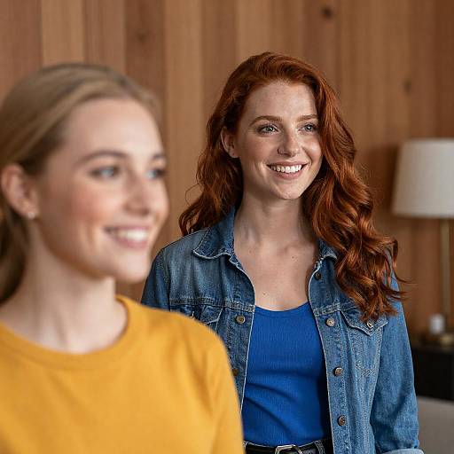 Cheerful Women in Cozy Wooden Room