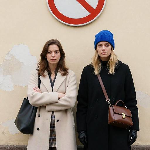 Women Posing Against Urban Peeling Wall