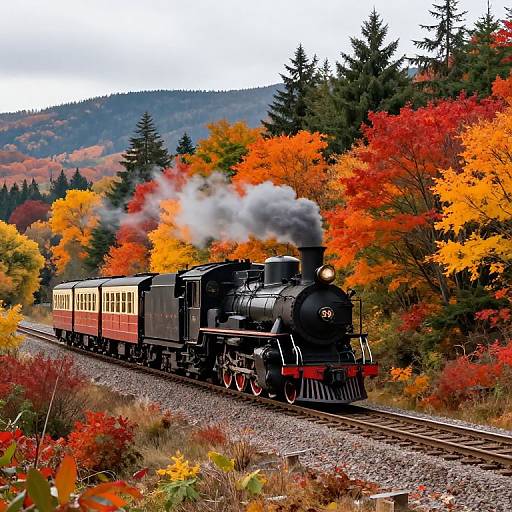 Steam Locomotive in Autumn Scenery