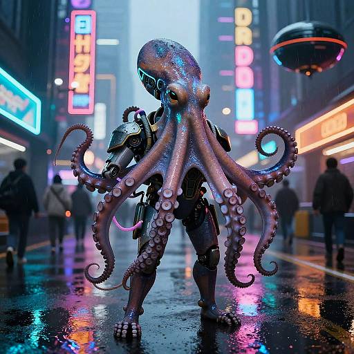 Cyberpunk Octopus in Neon City