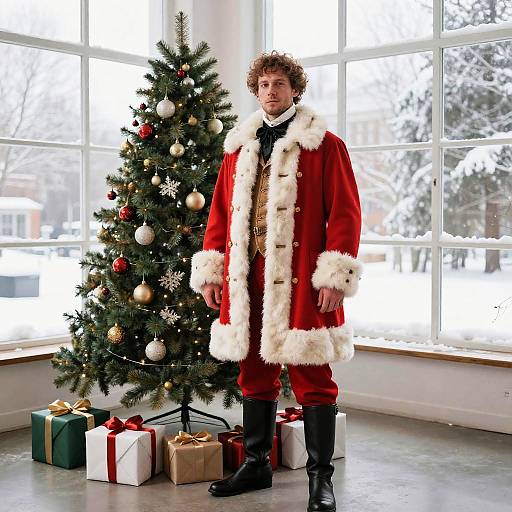 Man in Victorian Red Holiday Coat