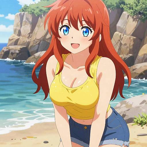 Sunlit Redhead Anime Girl by Cliffs