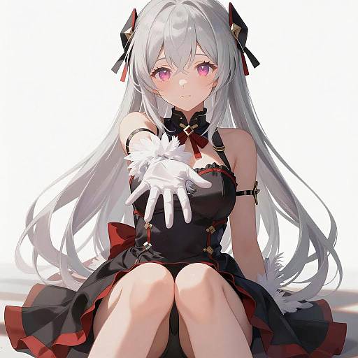 Silver-Haired Anime Girl in Black Dress