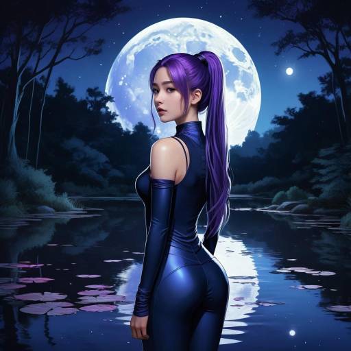 Confident Woman in Moonlit Forest Scene