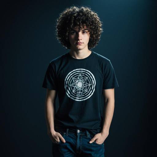 Youthful Male with Curly Hair in Graphic T-Shirt