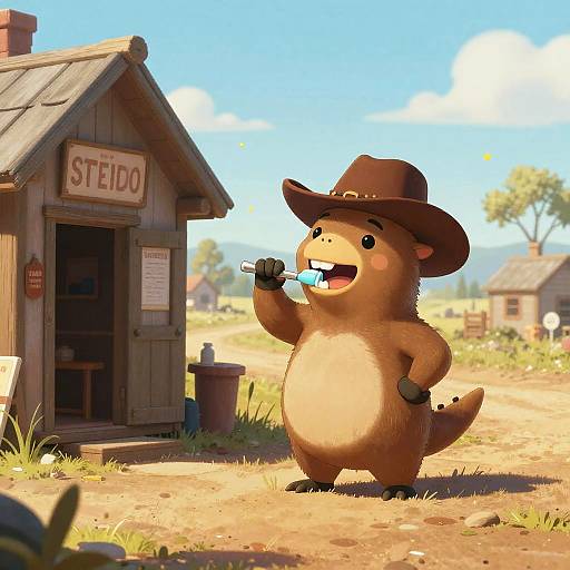 Anthropomorphic Platypus Dentist in Western Town