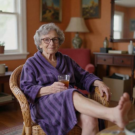 Elderly Woman Relaxing in Cozy Living Room