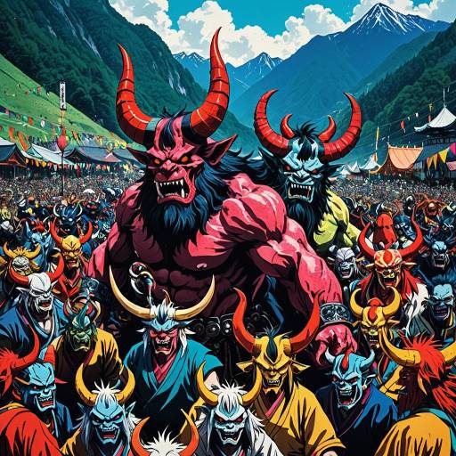Colorful Oni Gathering at Mountain Festival