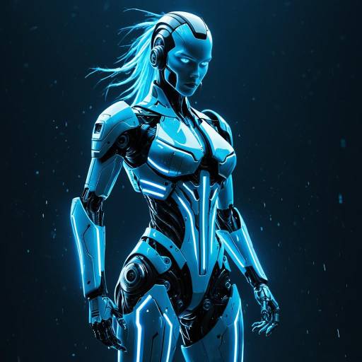 Futuristic Female Android with Neon Blue Electrified Hair