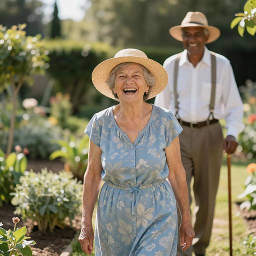 Joyful Elderly Couple in Lush Garden