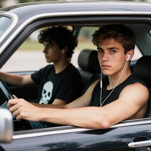 Vintage Car Drive with Two Young Men