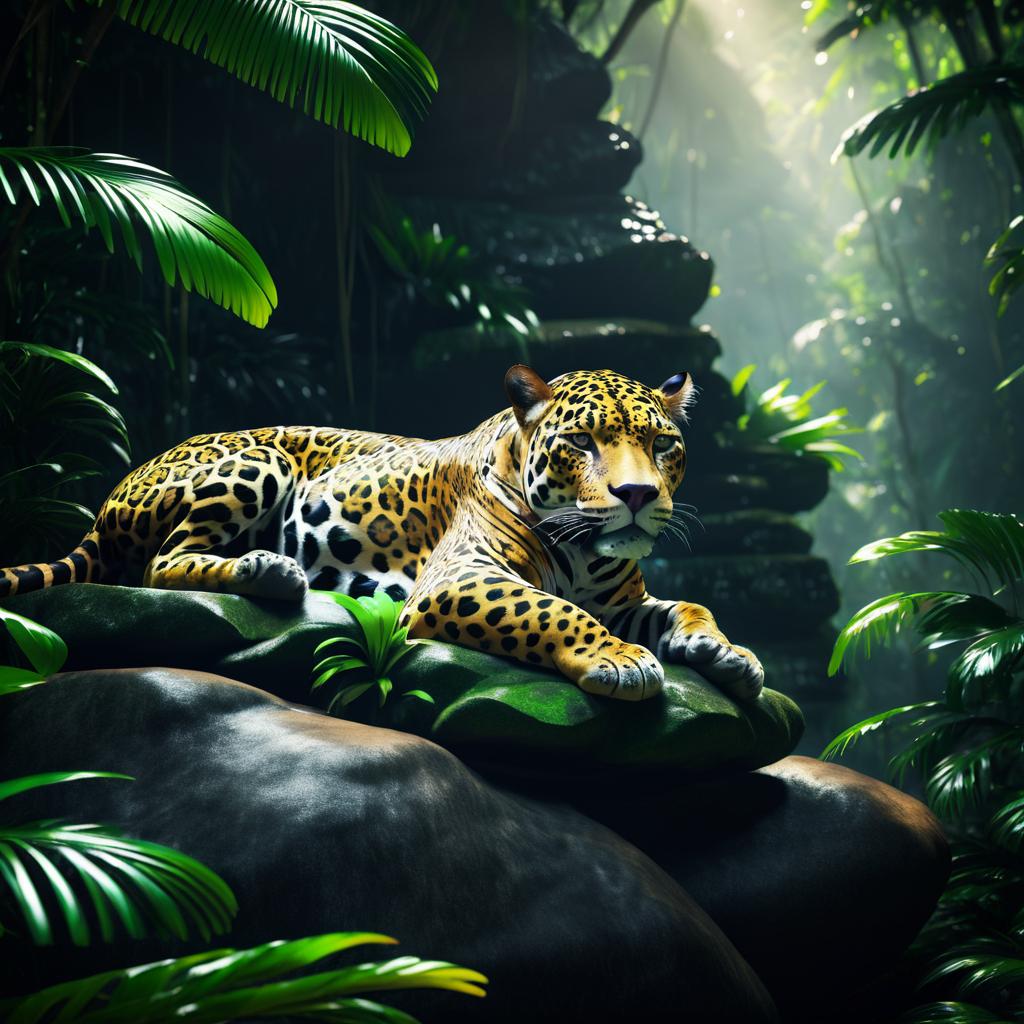 Cinematic Jaguar Portrait in Rainforest