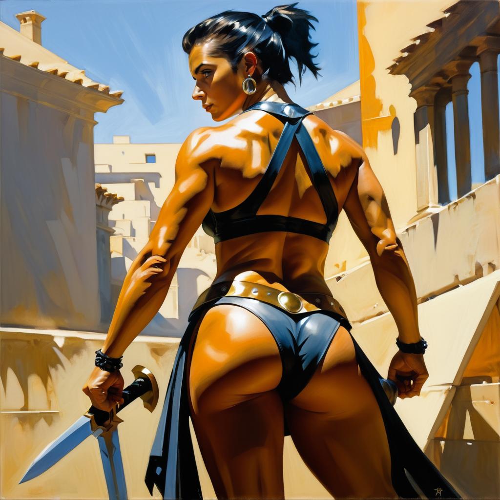 Fierce Gladiator Portrait in Street Art Style