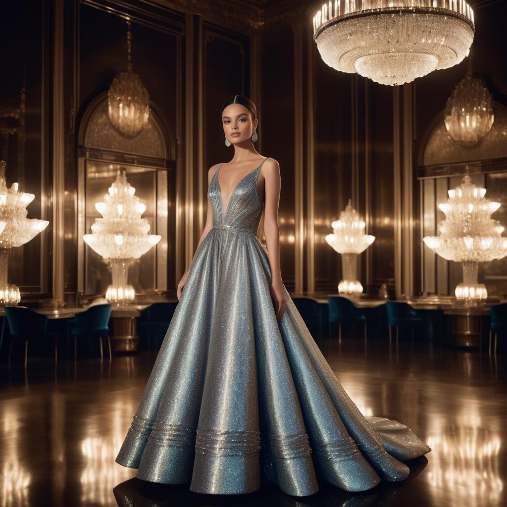 Glamorous Evening Gown in Opulent Ballroom