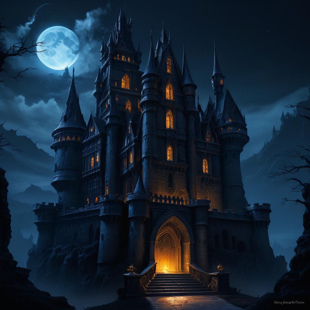 Detailed Dark Fantasy Cursed Castle Illustration