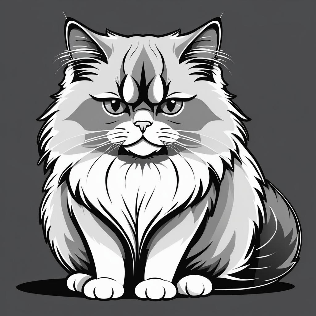 Grumpy Gray Cat Line Art Illustration