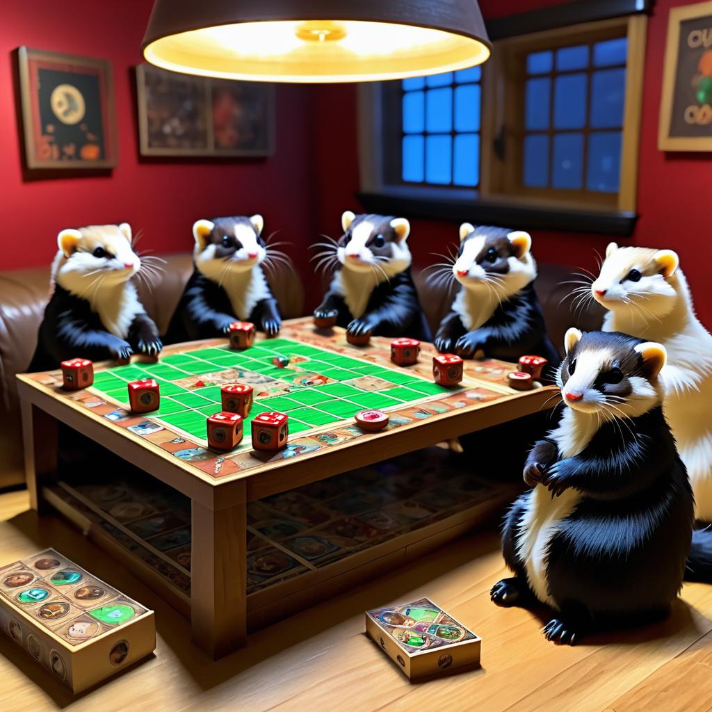 Cozy Ferrets Enjoying a Gaming Night