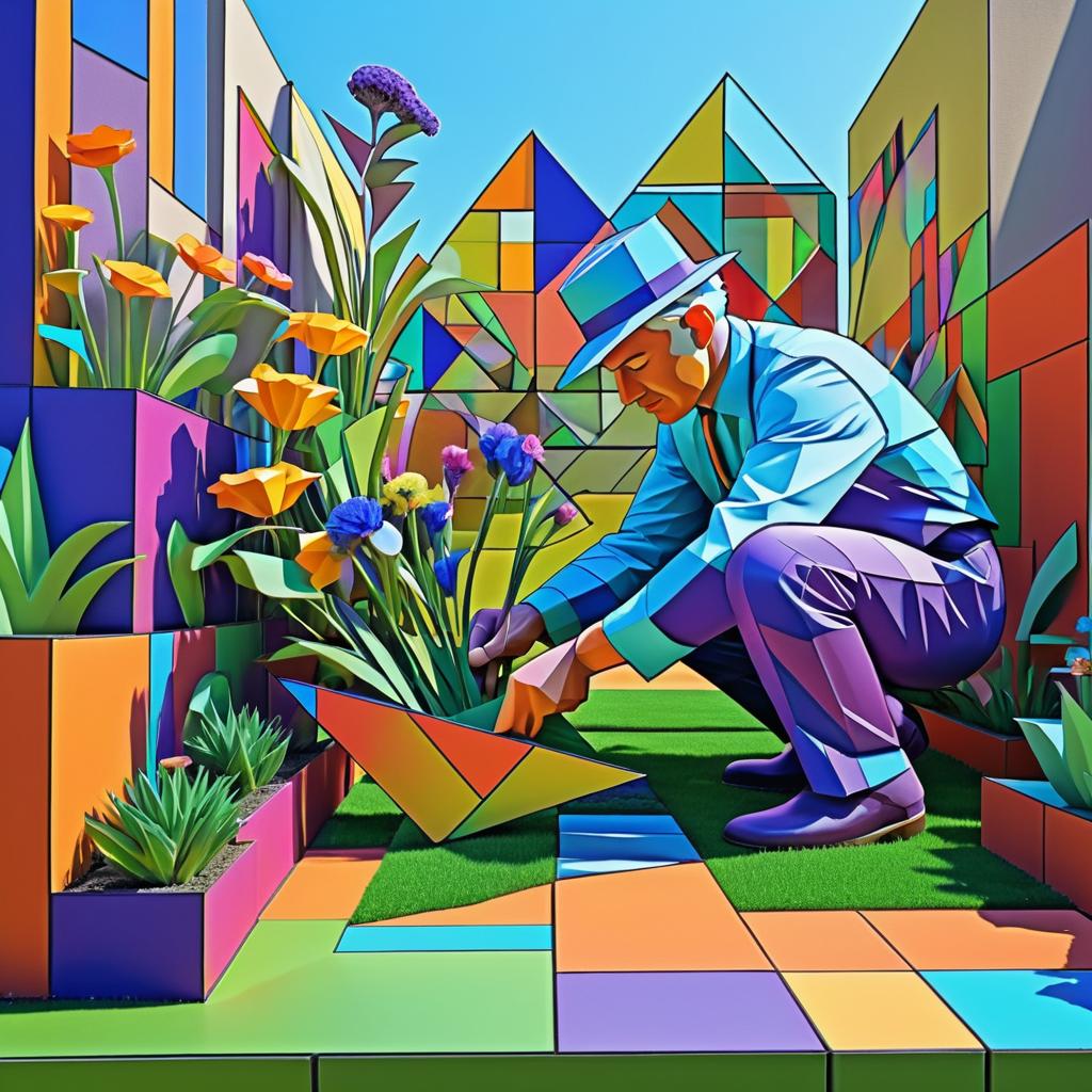 3D Cartoon Cubism Gardener Artwork