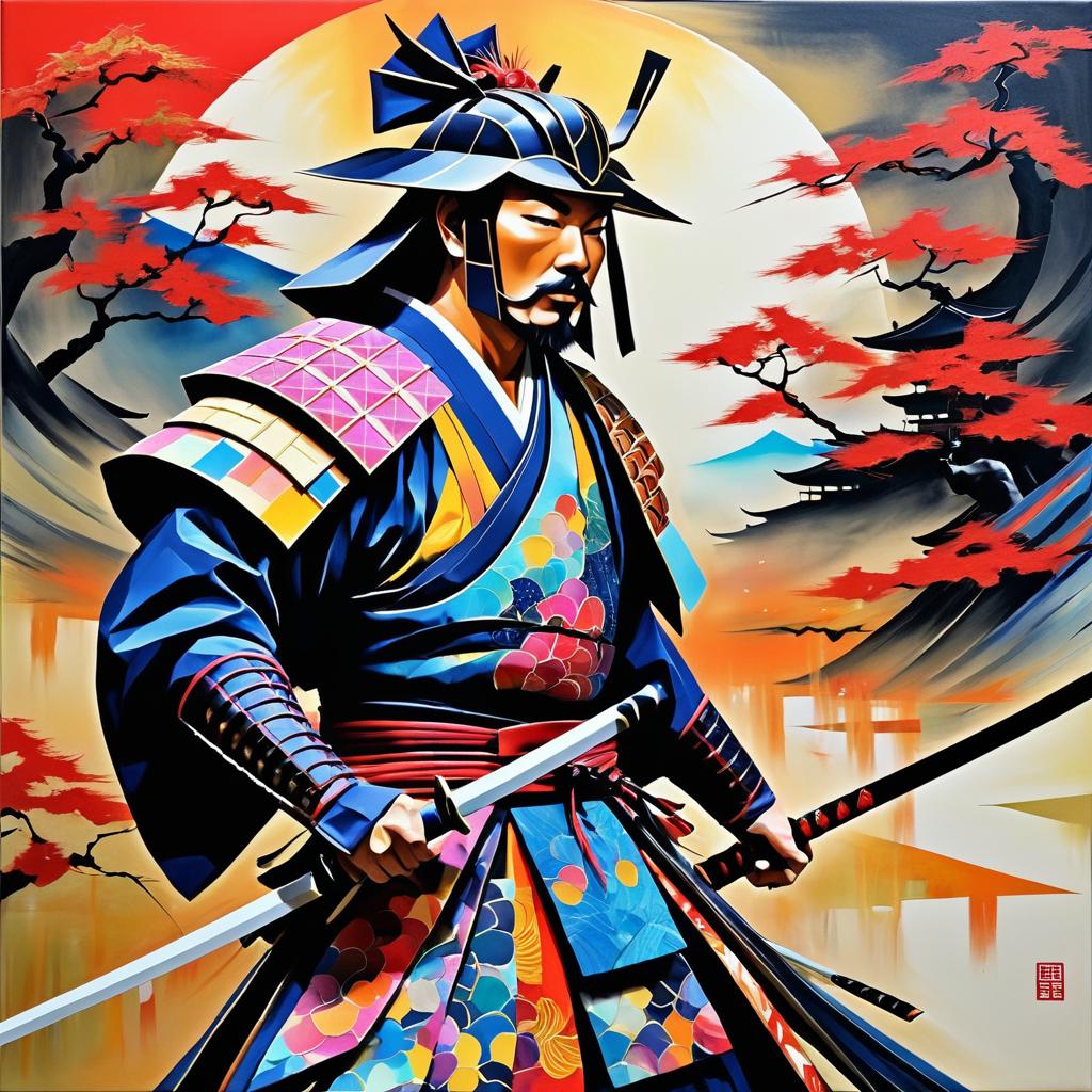 Vibrant Samurai in Expressionistic Style