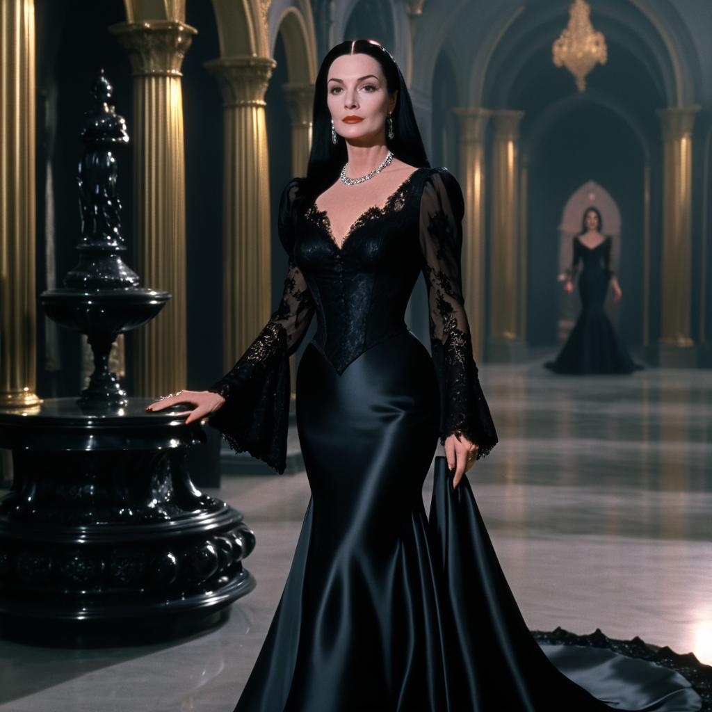 1990s Fashion Scene with Morticia Addams