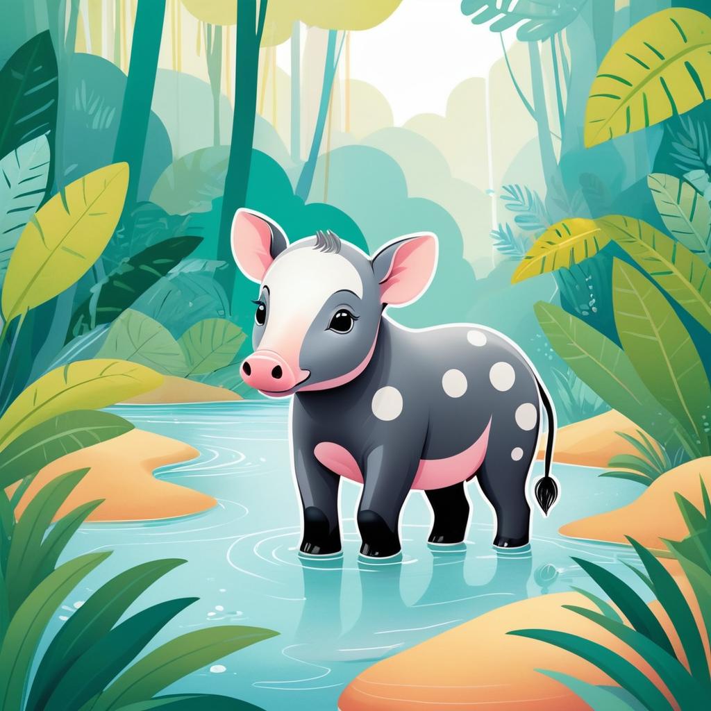 Whimsical Baby Tapir in Rainforest