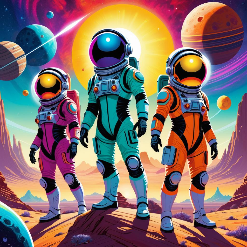 Vibrant Intergalactic Adventurers in Comic Style